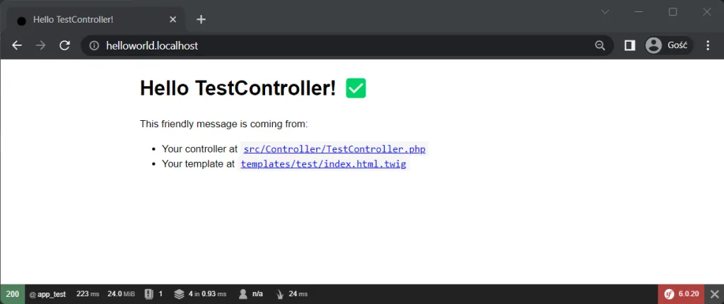 Widok TestController