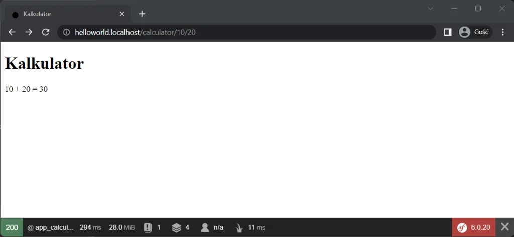 Wynik dodawania dwóch liczb podanych w URL.