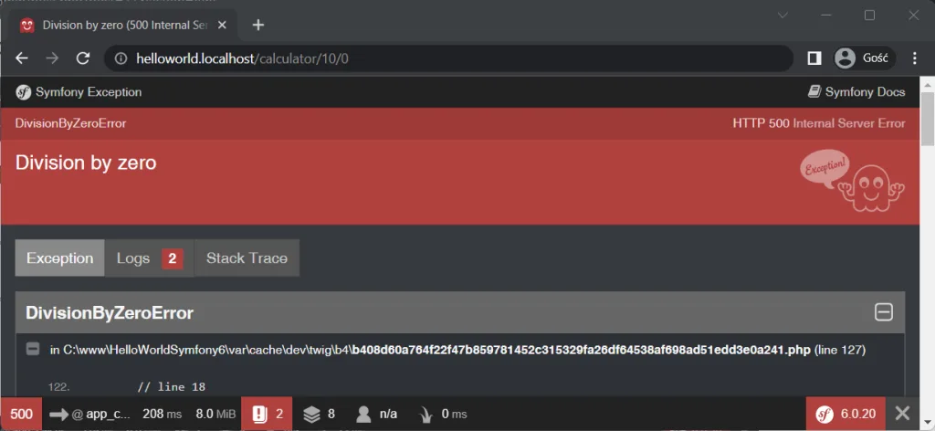 Dzielenie przez zero - błędy w Symfony.