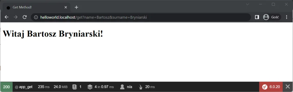 Przekazywanie danych metodą GET do Symfony.