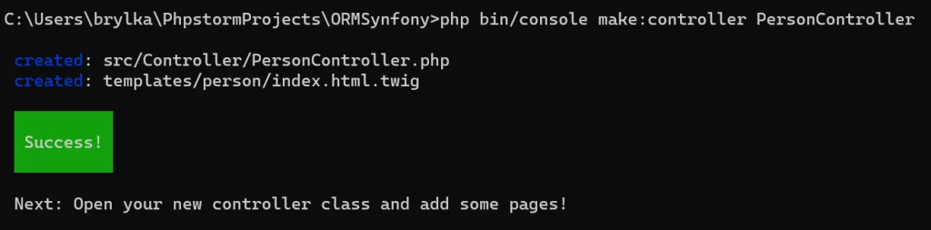 Tworzenie kontrolera w Symfony.