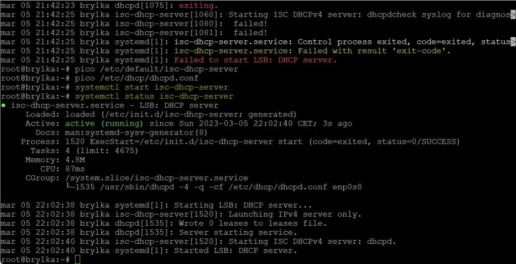 Uruchomienie serwera DHCP