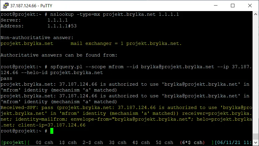 Rekordy MX i SPF dla domeny projekt.brylka.net.