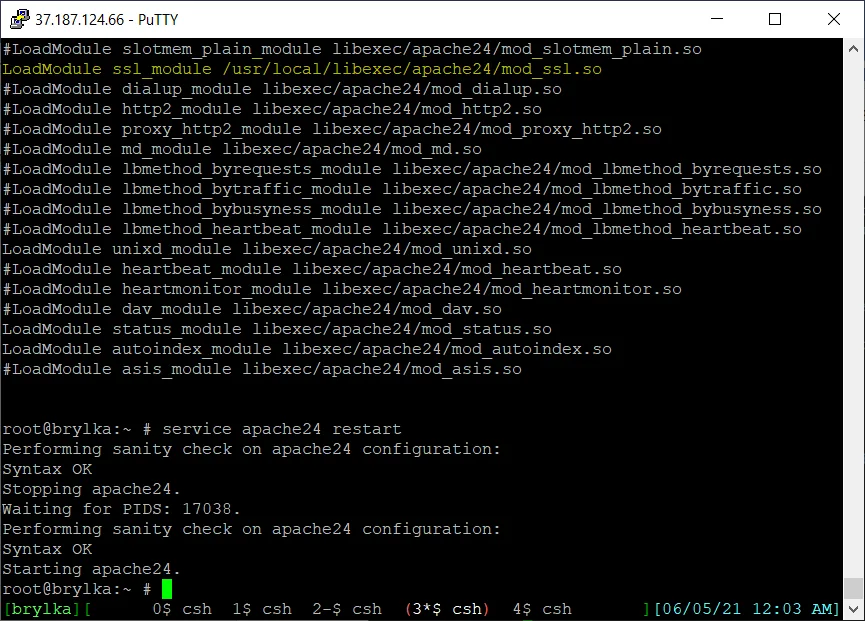 W konfiguracji Apache należy dodać ładowanie modułu mod_ssl.