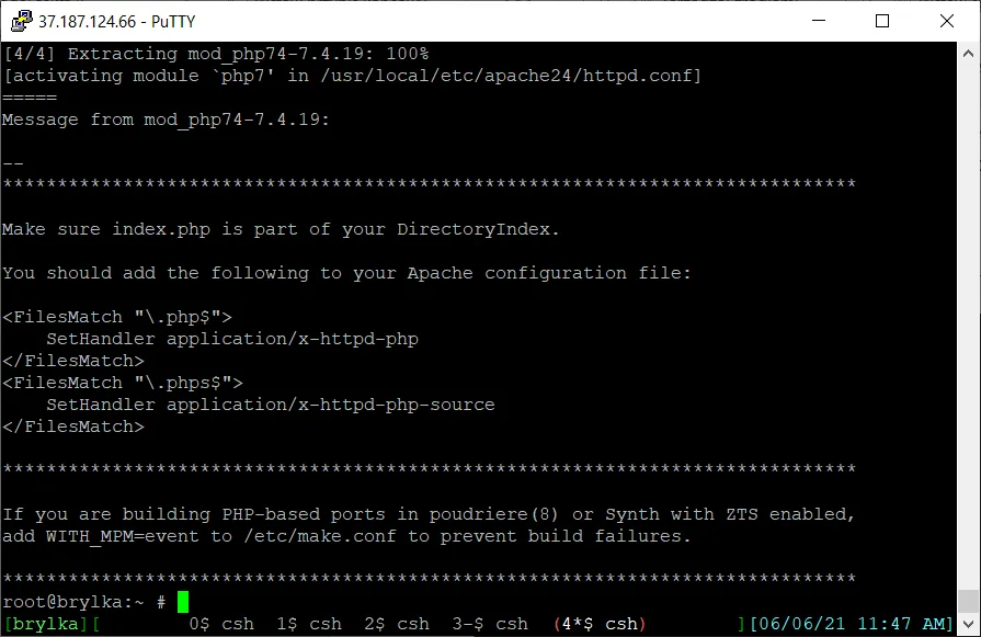 Informacje poinstalacyjne mod_php.