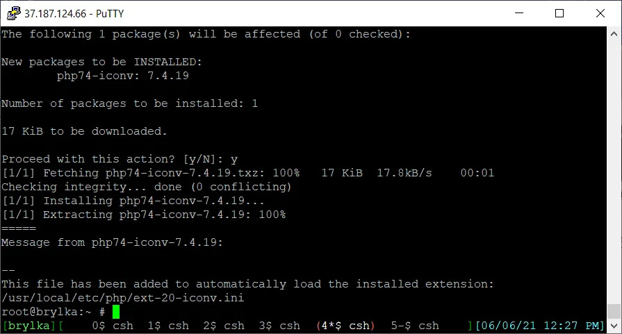 Instalacja rozszerzenia php74-iconv.
