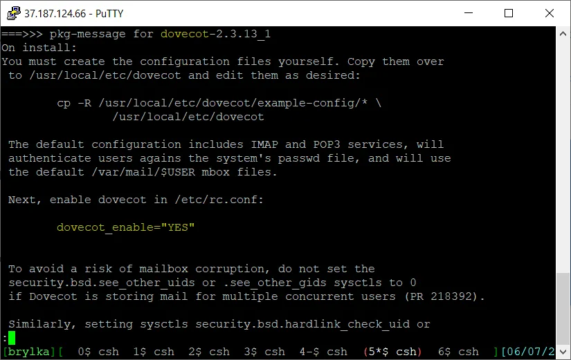 Informacje poinstalacyjne Dovecota.