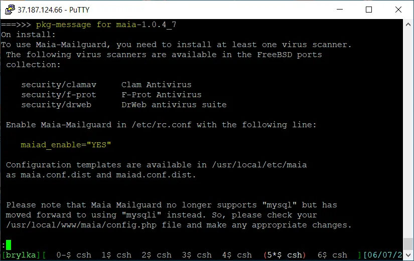 Informacje poinstalacyjne Maia (wpisy do rc.conf).