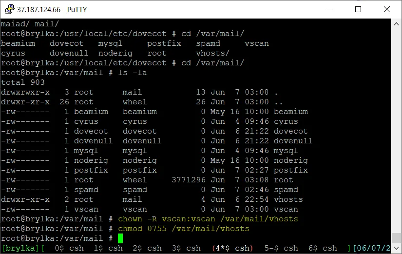 Nadanie praw do katalogu /var/mail/vhost.
