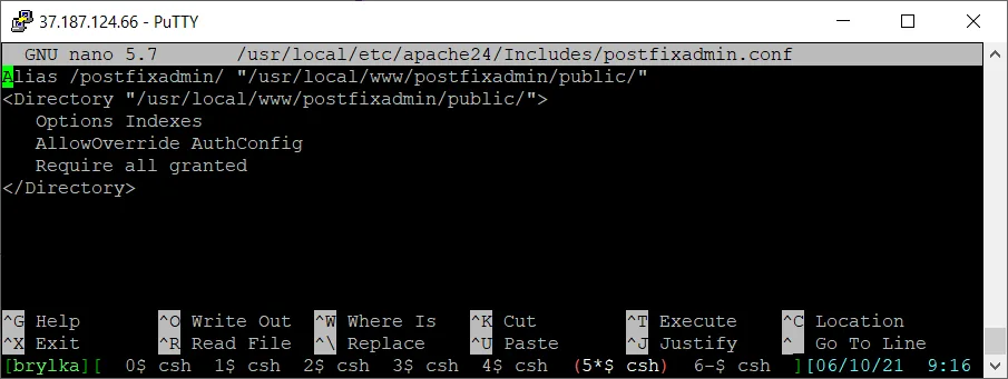 Plik postfixadmin.conf z konfiguracją Apache.