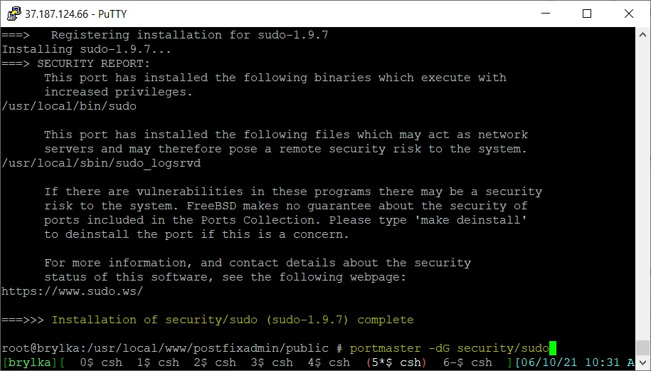 Instalacja pakietu security/sudo.