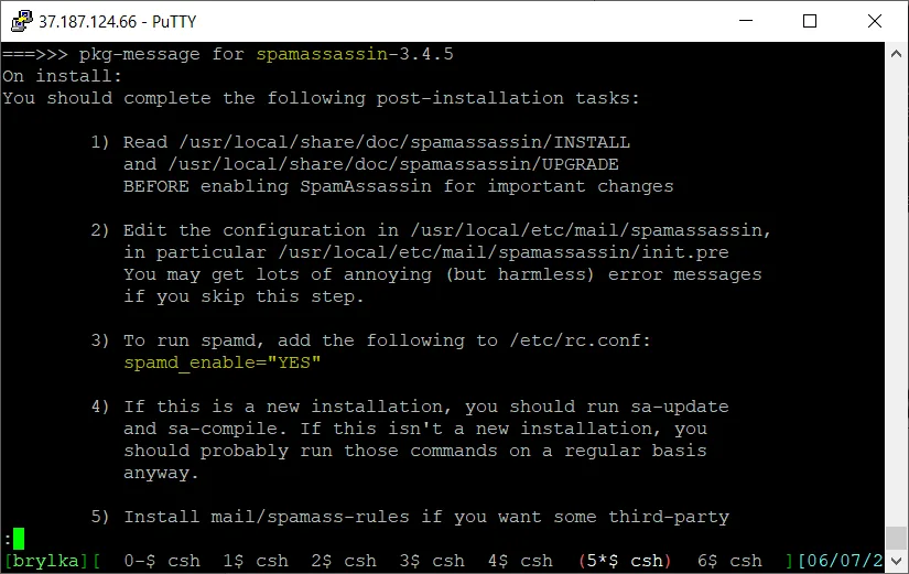 Zainstalowany SpamAssassin.