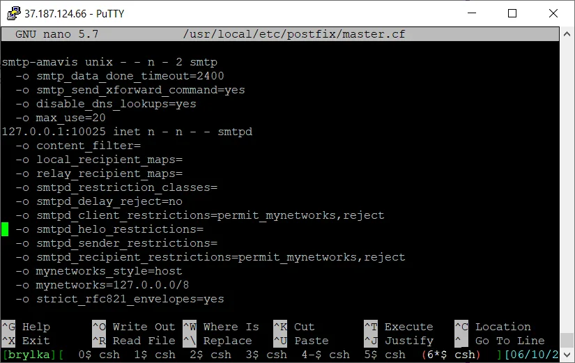 Edycja pliku master.cf (smtp-amavis).