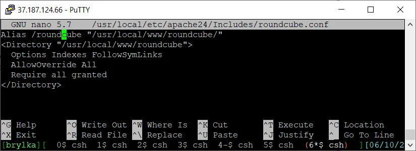Dodanie konfiguracji Roundcube do Apache i restart.