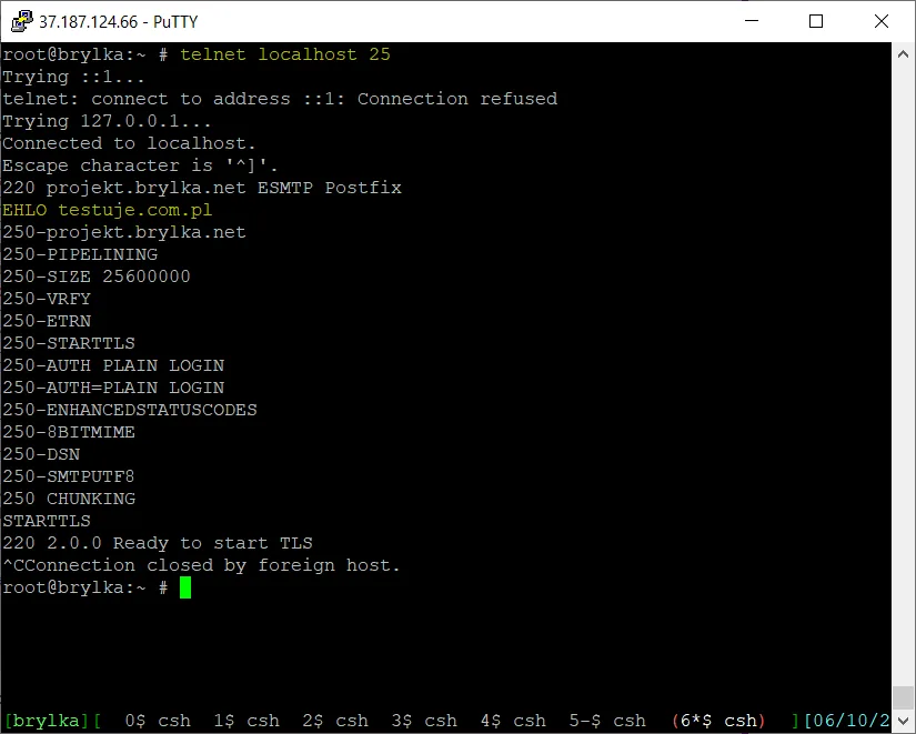 Test SMTP na porcie 25.