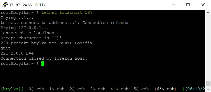 Test SMTP na porcie 587 (submission).