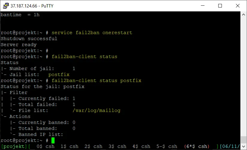 Sprawdzenie statusu Fail2Ban.