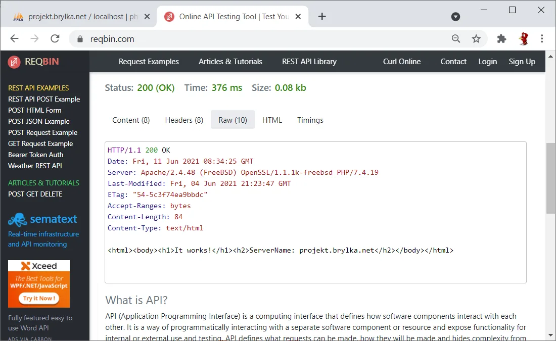 Test HTTPS w serwisie REQBIN.