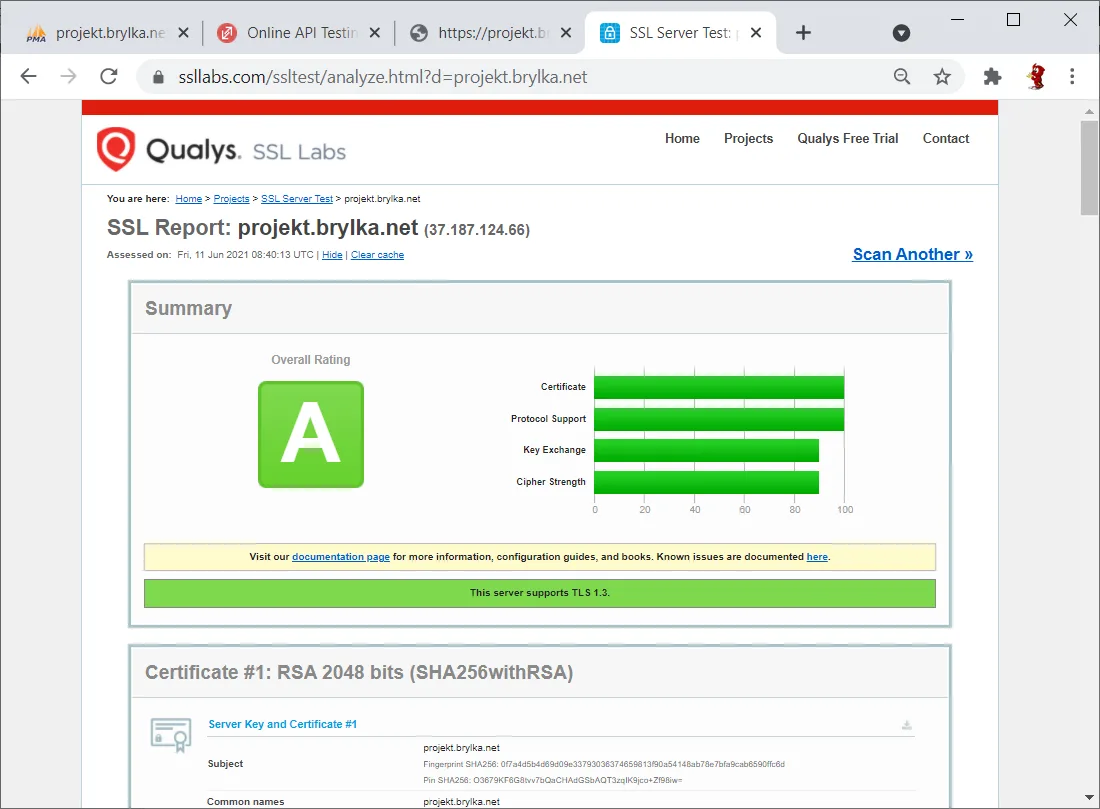 Test certyfikatów SSL w SSLLabs.