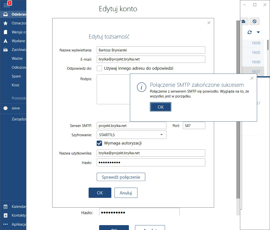 Konfiguracja SMTP w programie Mailbird.