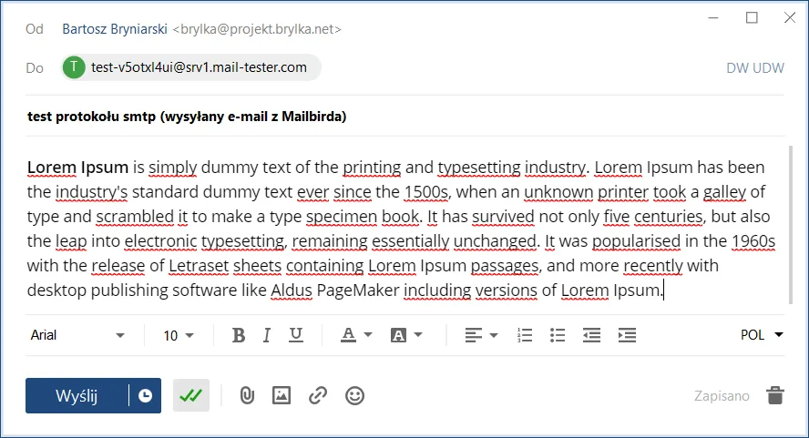Przygotowanie e-maila testowego do mail-tester.com.