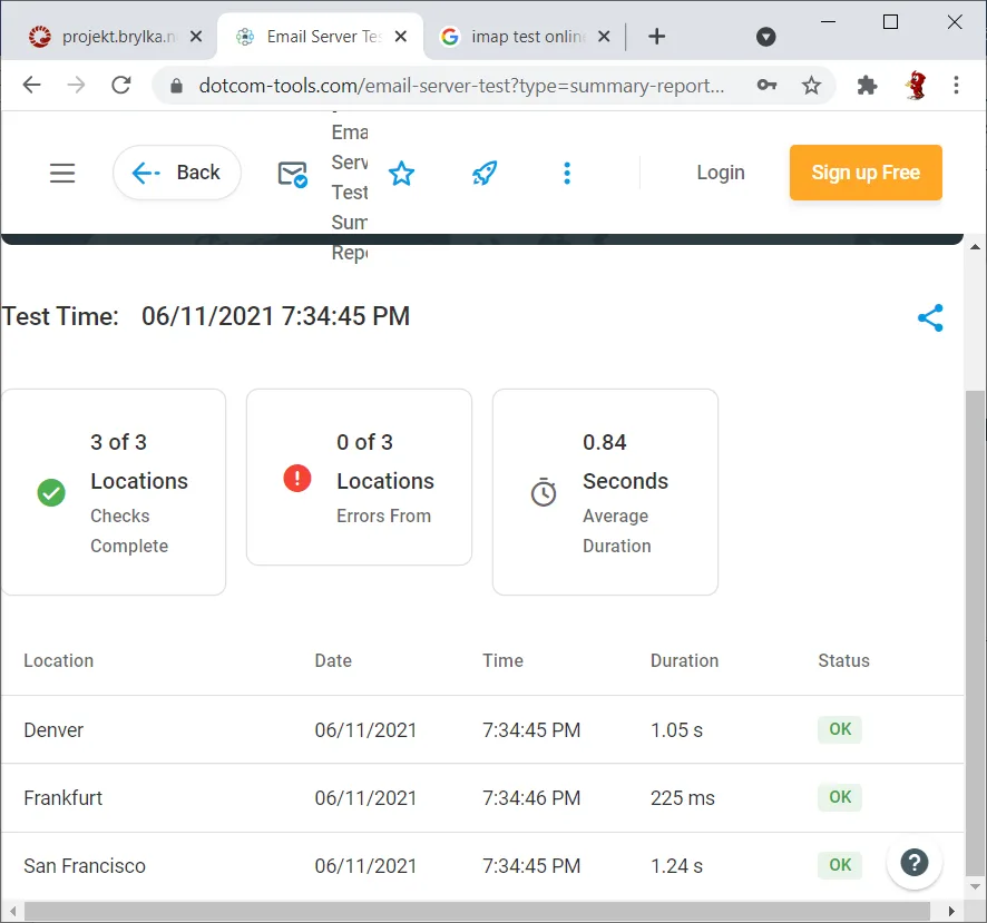 Test IMAP narzędziem dotcom-tools.com.