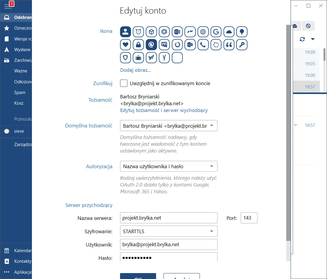 Konfiguracja IMAP w programie Mailbird.