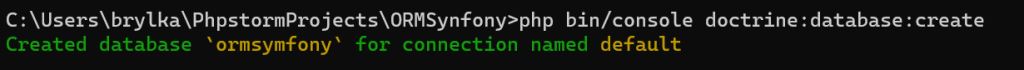 Utworzenie bazy danych przez Symfony.