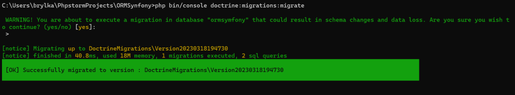 Wykonanie migracji.