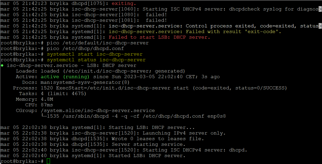 Uruchomienie serwera DHCP